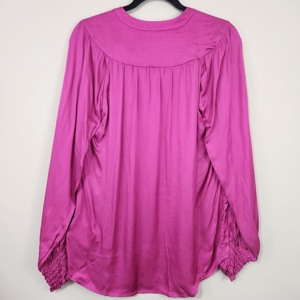 Esqualo Fuchsia Satin V-Neck Blouse Size 6 - Picture 3 of 10